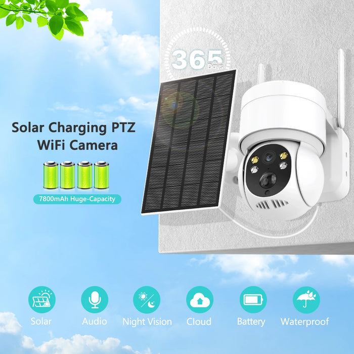 Solar Camera Wifi Outdoor 1080P PIR Human Detection Wireless Surveillance IP Cameras With Solar Panel 7800mAh Recharge Battery