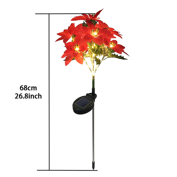 Solar Christmas Flower Lamp LED Warm Light Fashion Red Decoration Flower Poinsettia For Garden Lawn Lamp Holiday Christmas Light