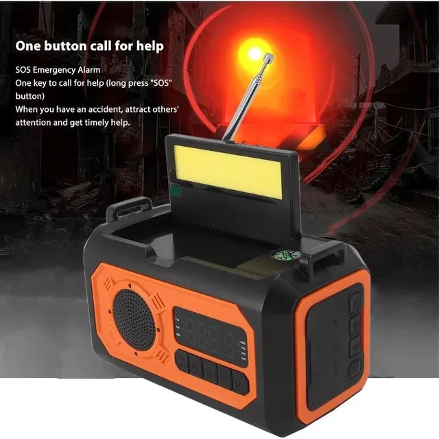 Hand Cranked Solar Powered Portable AM/FM/NOAA Weather Radio 12000mAh With LED Flashlight Portable Power Bank Outdoor Radio