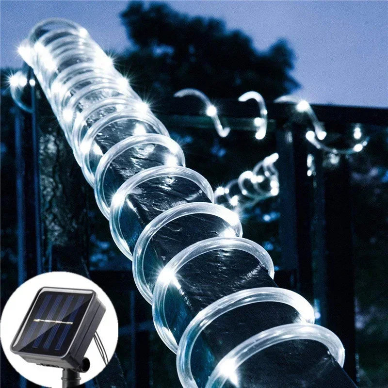 Solar Outdoor Fairy Lights LED Festoon Tube Rope String Light Summer Garden Fence Wedding Party Balcony Decoration Solar Garland