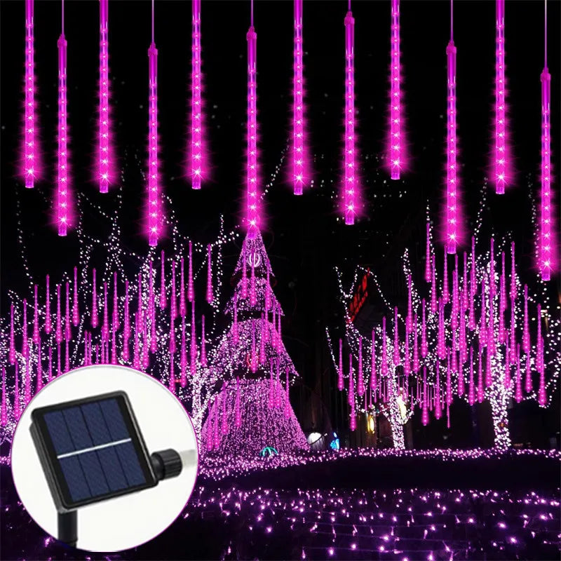 Solar Meteor Shower Light Christmas Tree Outdoor Falling Rain Drop String Lights for Street Wedding Party Garden Eave Decoration