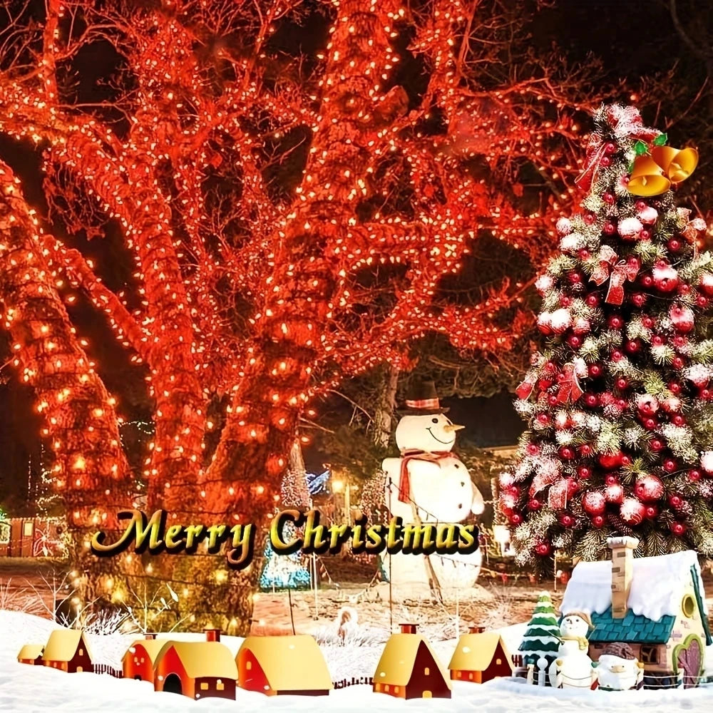 Solar Powered Christmas Lights 50-200 LED Outdoor Light Strings Festive Garden Courtyard Red Blinking Lights with Solar Panel