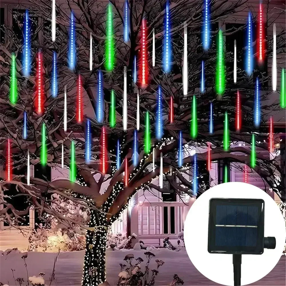 Outdoor Christmas Decoration 30/50cm Solar Meteor Shower Rain Holiday Light Led Light String for Tree Garden 8 Tube Fairy Light