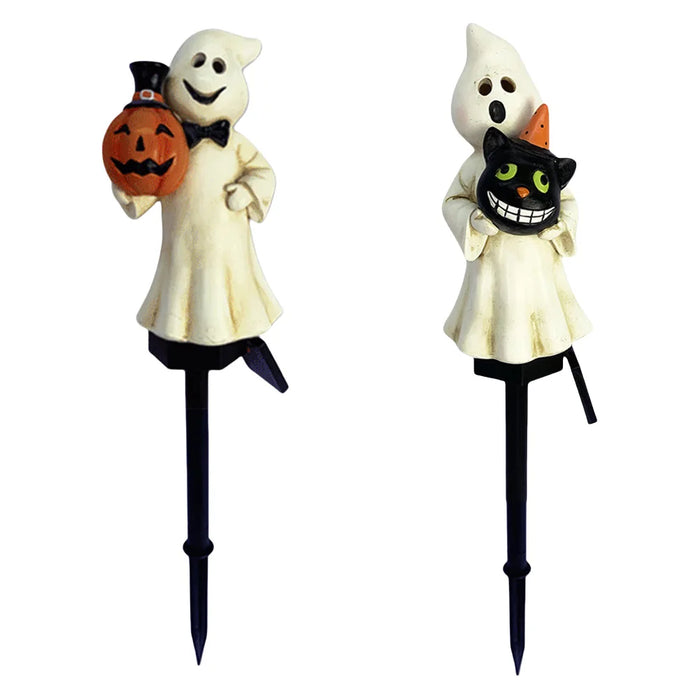 Halloween Solar Ghosts Pathway LED Light Anto On & Off Ghosts Lamp White Ghost Figurine Decoration for Haunted House Decor 2024