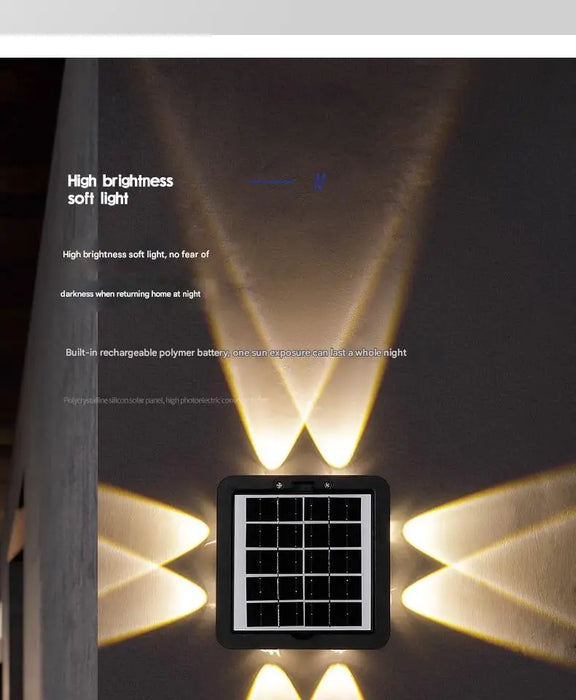 Solar Outdoor Ambient Wall Lamp Four Sided Lighting for Courtyard Garden Porch Front Door Staircase Waterproof Solar Fence Light