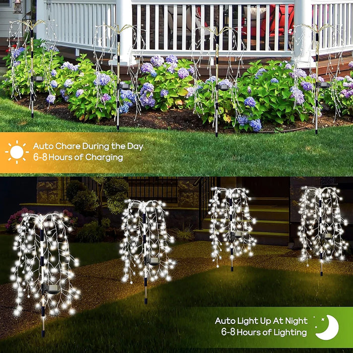 Solar-Powered Garden Lights Outdoor Waterproof Firecracker Fireworks Lights for Patio Pathway Lawn Party Camping Decoration