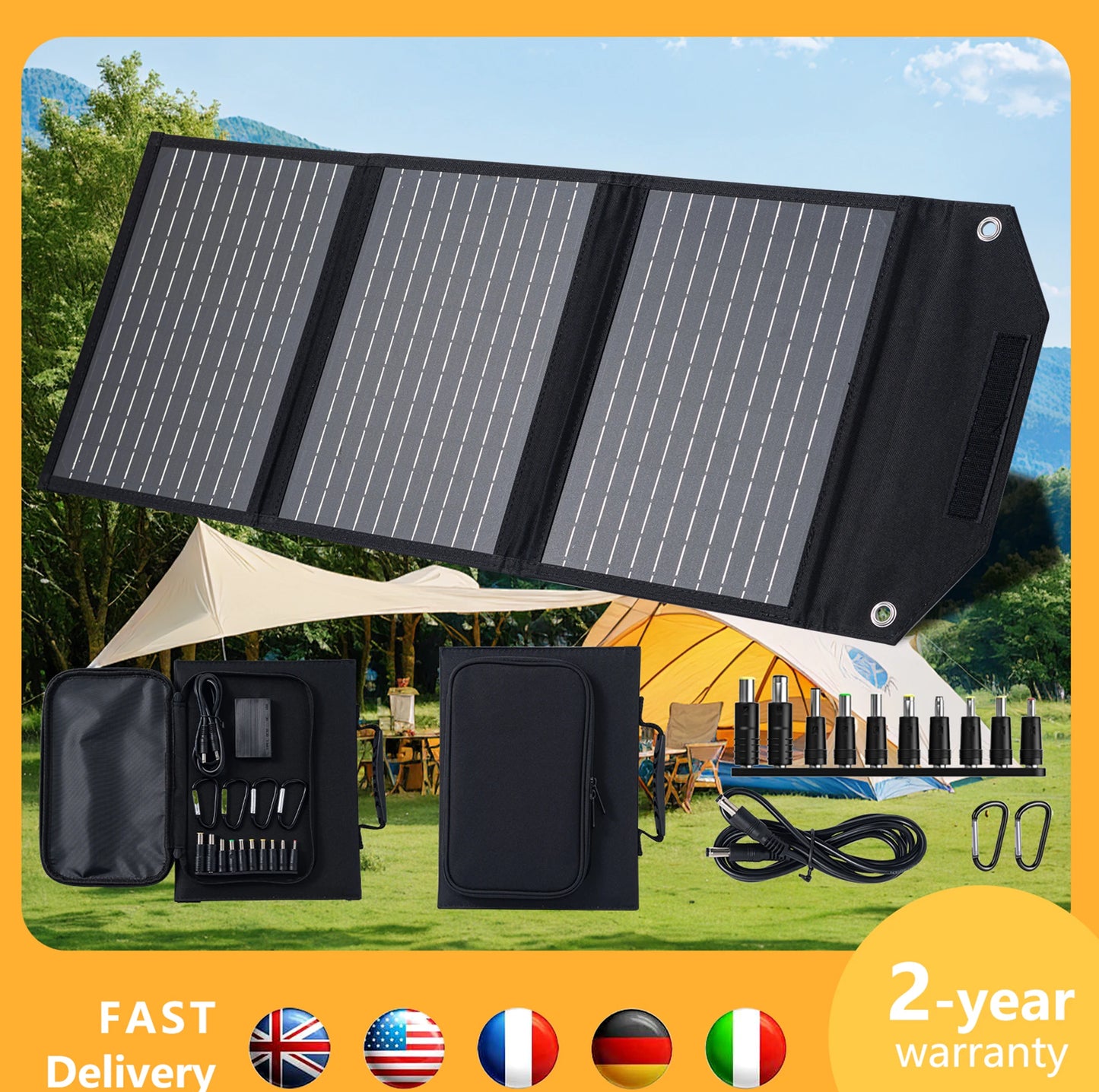 Foldable USB 30W Solar Panel USB QC3.0 USB-C Output Portable Waterproof Battery Charger for Cell Phone Outdoor Camping Hiking