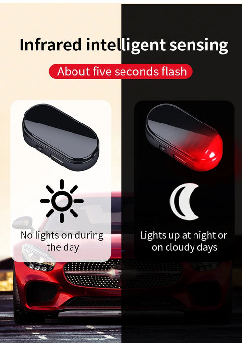 2PCS Solar Powered Car Fake Security Light Blue/Red Simulated Wireless Warning Lights Anti-Theft Alarm Flashing Signal Lamp