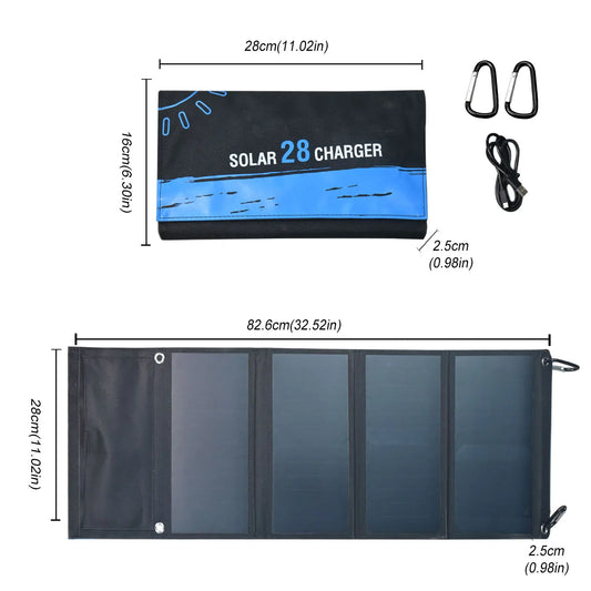 28W Folding Solar Panel 2 USB Ports Portable Solar Panel Phone Charger with SunPower Solar Cell for mobilephone Camping Hiking