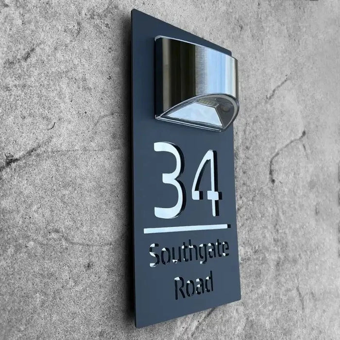 Customize Rectangle House Sign Solar LED Light Modern Residential Address Plaque Outdoor House Number Street Name Door Plates