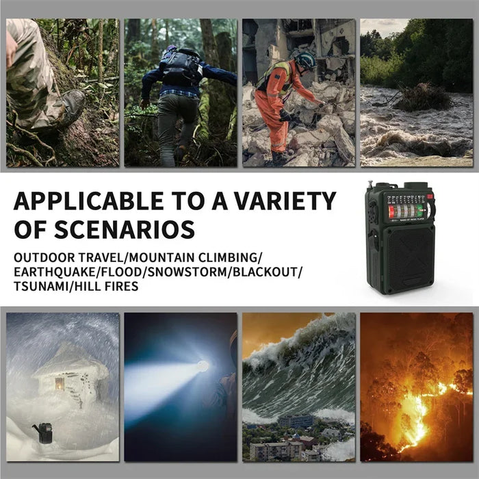 Hand-operated Emergency Solar Bluetooth Outdoor Camping Alarm Radio Multi-band Earthquake Prevention Solar Radio With Flashlight