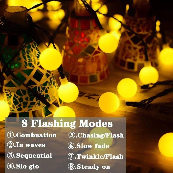 Solar Light String Festoon LED Round Ball Outdoor Garden Solar Garland Lamp for Wedding Party Camping Balcony Holiday Decoration