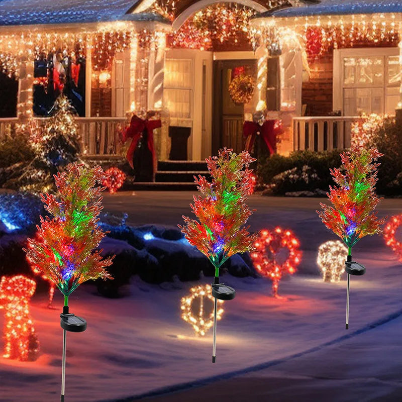 1pc colourful solar pine tree lights, outdoor solar christmas holiday decoration lawn lights, garden access landscape lights