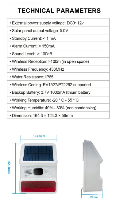 Solar Power  Wireless Sound&Light  Siren Alarm  Burglar Alarm System Home Security  Door Window Alarm Sensor