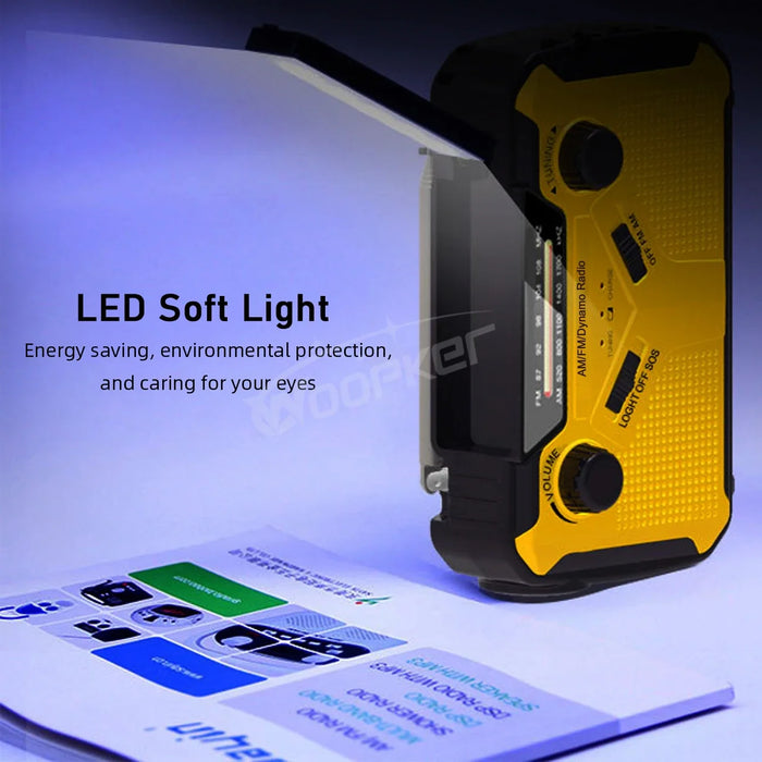 E09 Emergency Radios Output 5V/2A AM/ FM Radio Solar Hand Crank USB Rechargeable Torch Reading LED Lamp SOS Alarm Power Bank