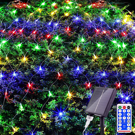 1pc Solar Net Lights Bush Net Lights Mesh Lights 8 Modes Remote Control Auto On/Off Outside Twinkle Lights For Patio Wall Roof