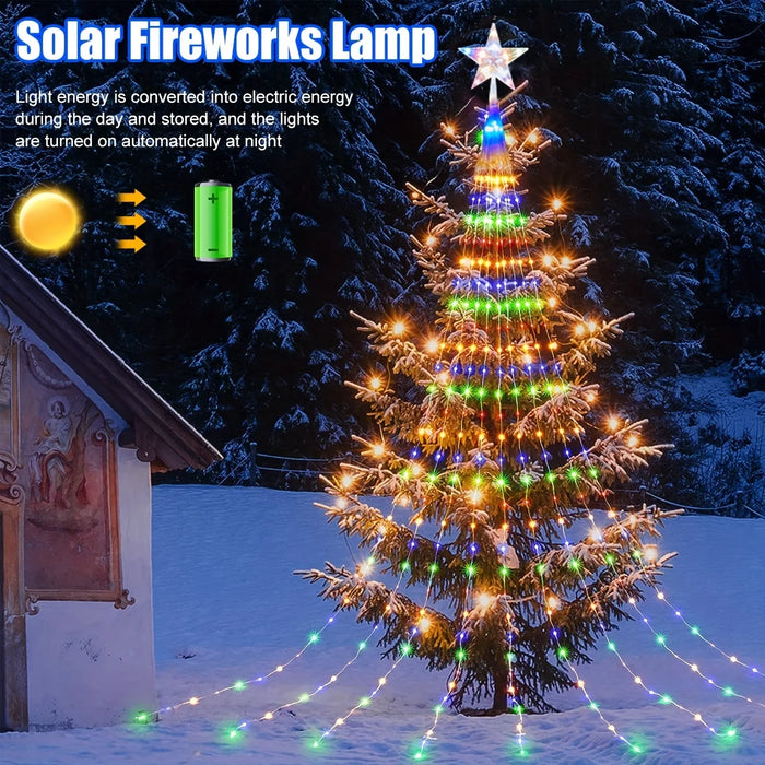 350 LED Solar Christmas Star String Lights 9 Strands Outdoor Fairy Waterfall Tree Lights  For Garden Yard Patio Xmas Decor