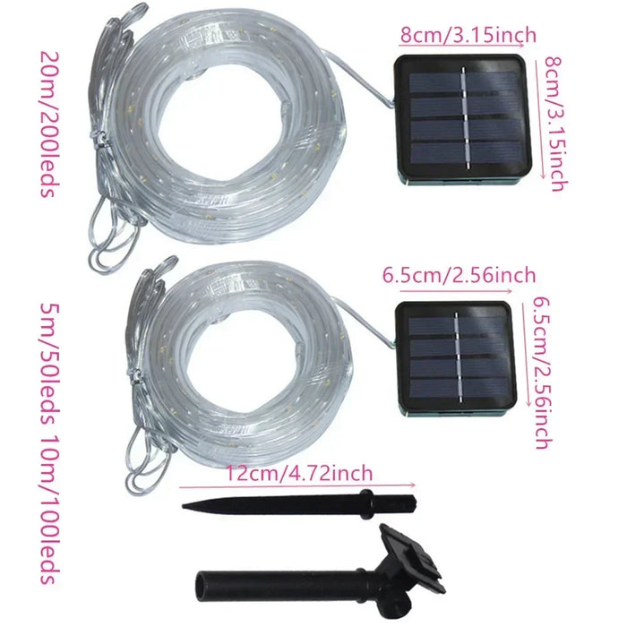 LED Solar String Lights Garden Waterproof Tube Rope Lamp Christmas Garland Fairy Lights For Outdoor Holiday Decoration Lighting