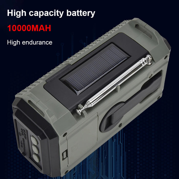 10000MAh Portable Emergency Solar Power Radio Hand Crank AM FM SW NOAA Weather Radio Led Reading Flashlight Phone Power Bank