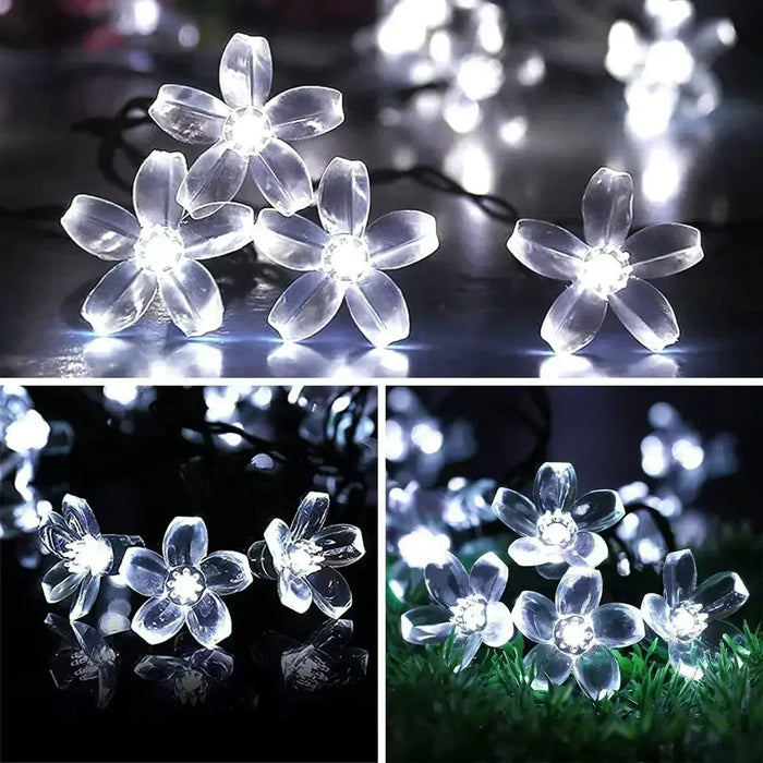 Solar Fairy String Light Sakura Garlands 5/7/12/22M Peach Flower CherryLED Lamp For Wedding Party Garden Christmas Outdoor Decor