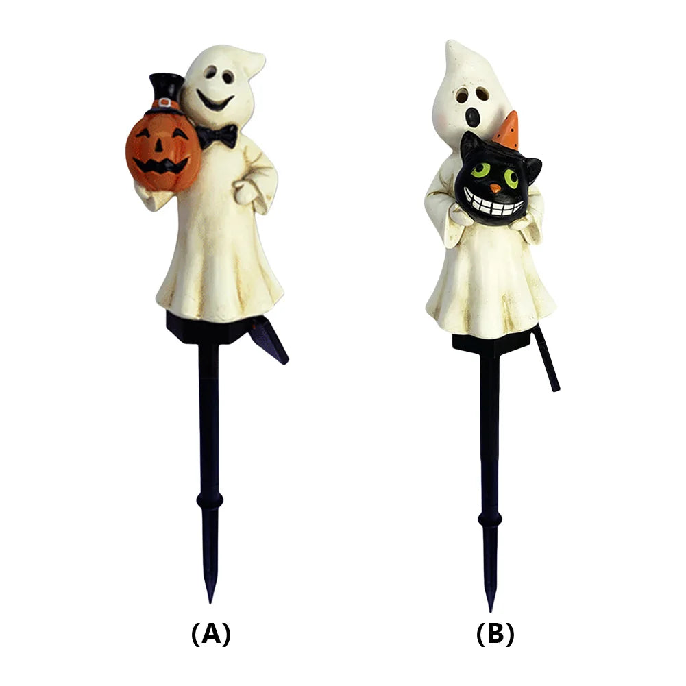 Halloween Solar Ghosts Pathway LED Light Anto On & Off Ghosts Lamp White Ghost Figurine Decoration for Haunted House Decor 2024