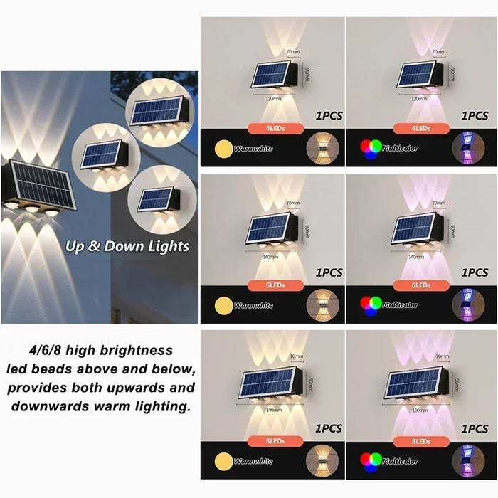 Solar Lights for Outside Solar Fence Lights Outdoor Waterproof LED Up and Down Solar Wall Lamp Porch Decor Garage Yard Garde