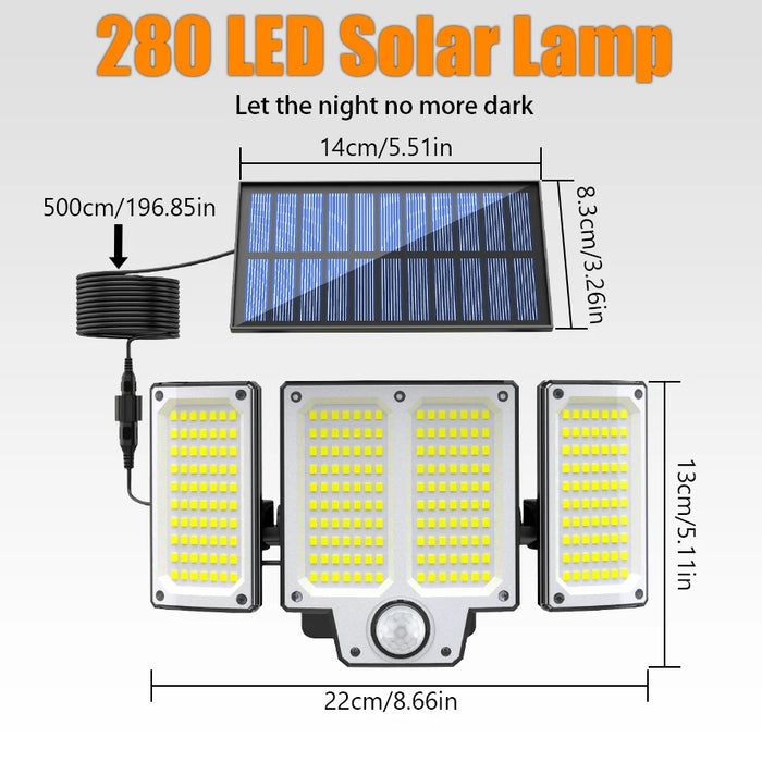 280 LED Solar Wall Lights Outdoor Motion Sensor Solar Flood Street Lamp with Adjustable Lighting Head For Street Gardens
