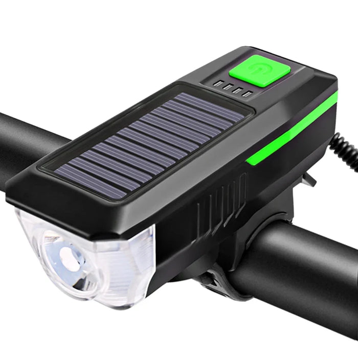 Solar Bicycle Light USB Rechargeable Power Display MTB Mountain Road Bike Front Lamp with Horn Flashlight Bicycle Light