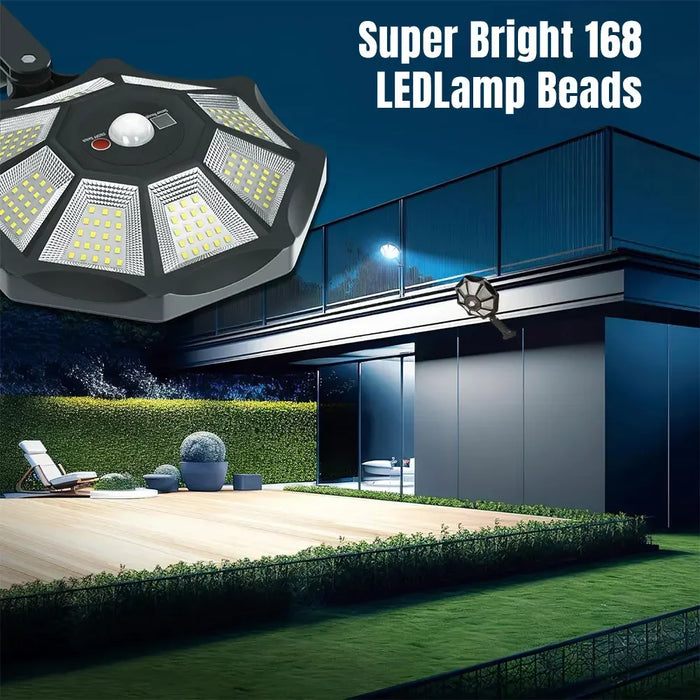 Outdoor Solar Flood Light 168LED Motion Sensor IP65 Waterproof Octagonal Design Dusk to Dawn 360° Adjustable Parking Lot Lights