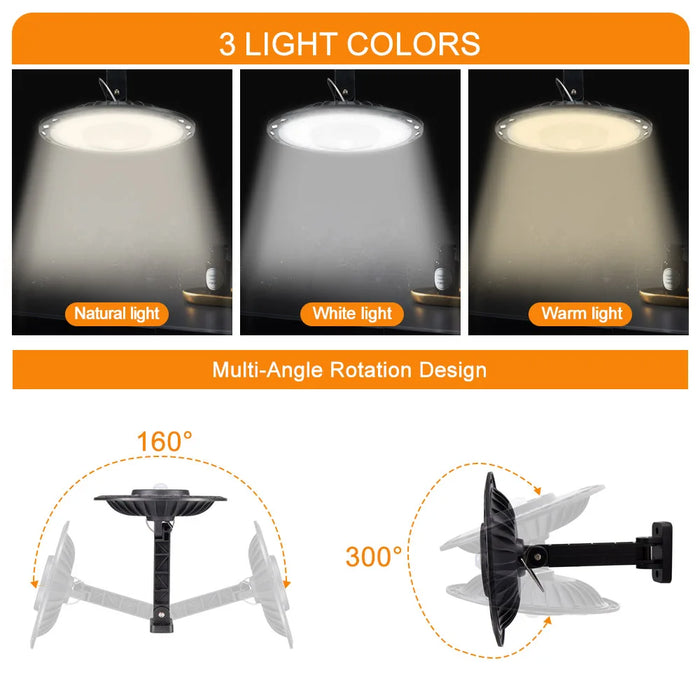 Solar Shed Light Outdoor Motion Sensor with Remote Control 360°Lighting Solar Pendant Lights Waterproof Garage Garden Warehouse