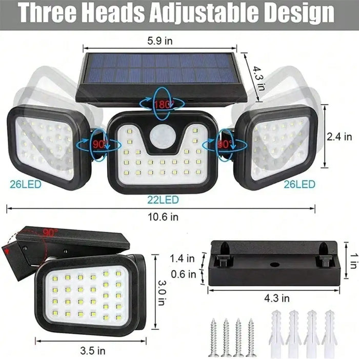 Upgraded Solar Security Lights Outdoor-270°Smart Human Detection&3-Way Adjustable Head IP65 Waterproof Motion Sensor Wall Floodl