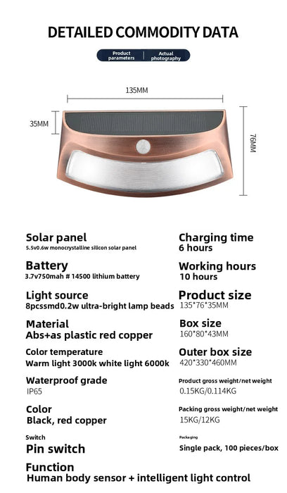 Solar wall lamp for household outdoor waterproof garden decoration fence LED human body sensing outdoor courtyard lamp