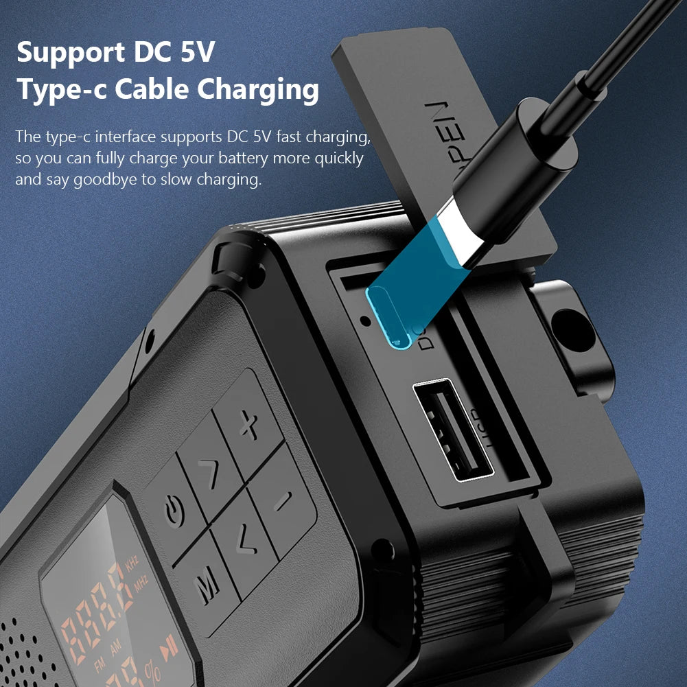 AM/FM/WB/NOAA Emergency Radio Hand Crank Solar Powered Radio Multifunction Weather Radio with BT Flashlight SOS for Outdoor