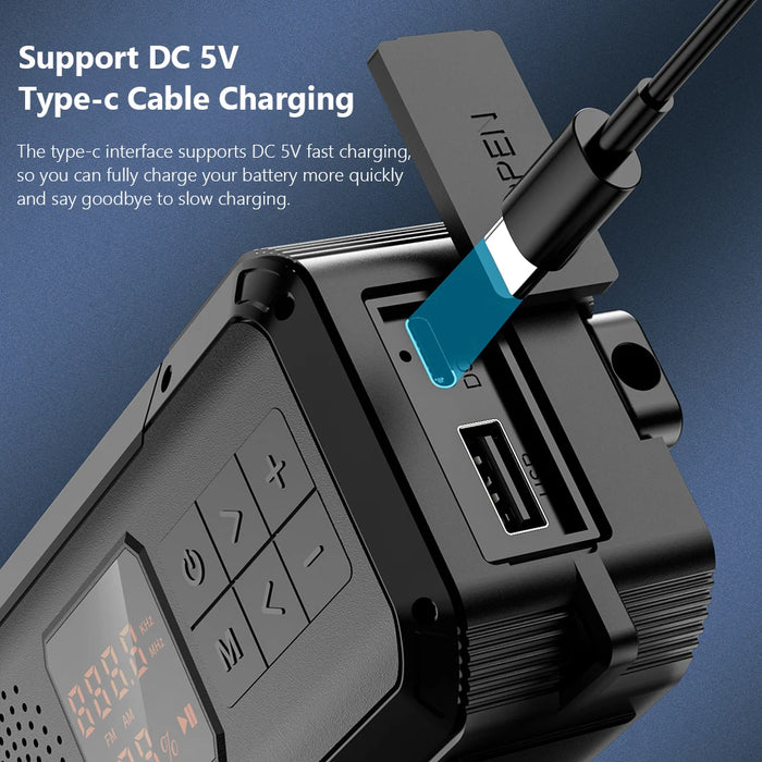 AM/FM/WB/NOAA Emergency Radio Hand Crank Solar Powered Radio Multifunction Weather Radio with BT Flashlight SOS for Outdoor