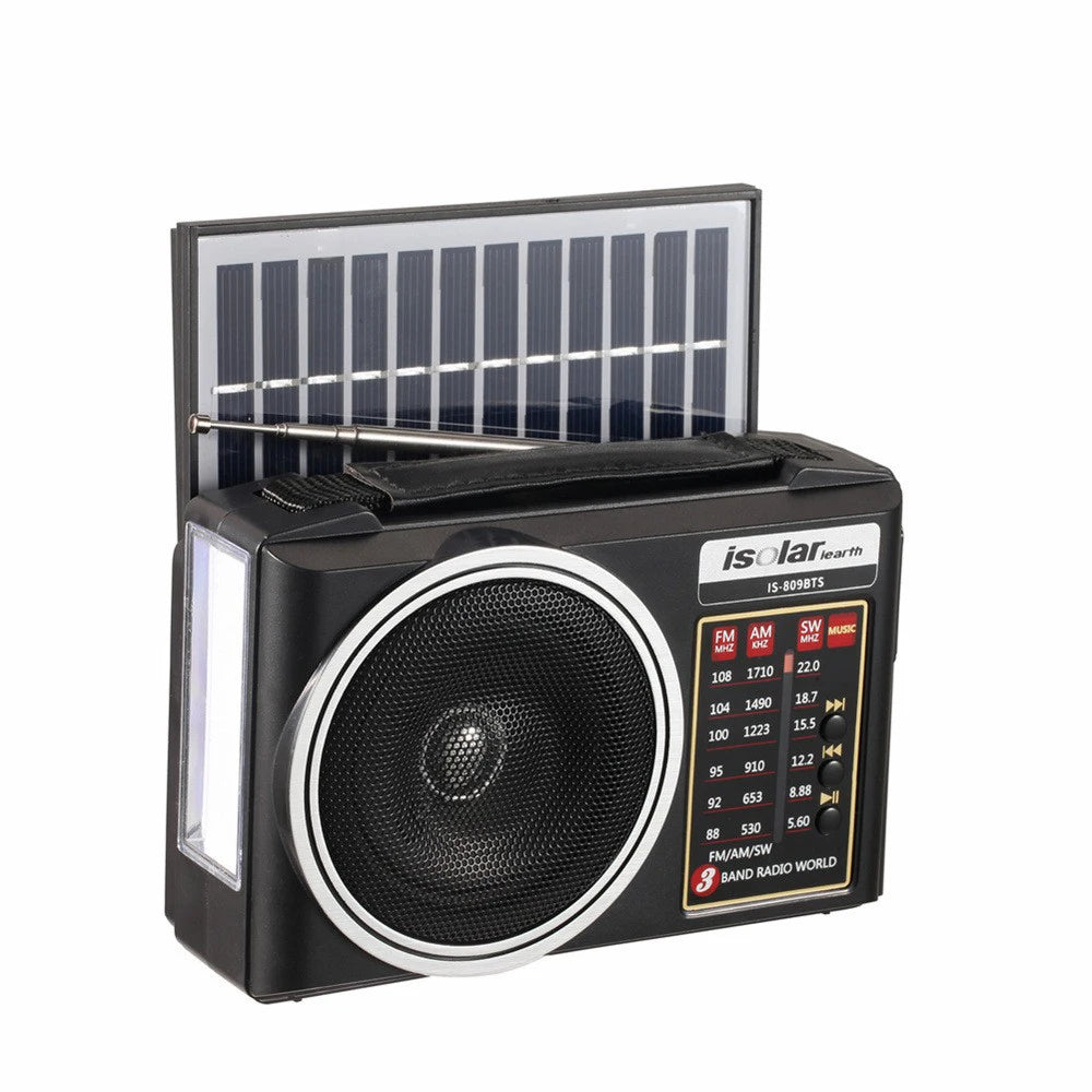 1pc Portable FM/AM/SW Radio Solar Charging Multi Band Emergency Radios Receiver Powerful Bluetooth Speaker with Flashlight USB