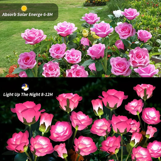 LED Outside Light for Patio Yard Decor Solar Powered Lights Outdoor Solar Garden Lights Solar Flowers Rose Light Waterproof