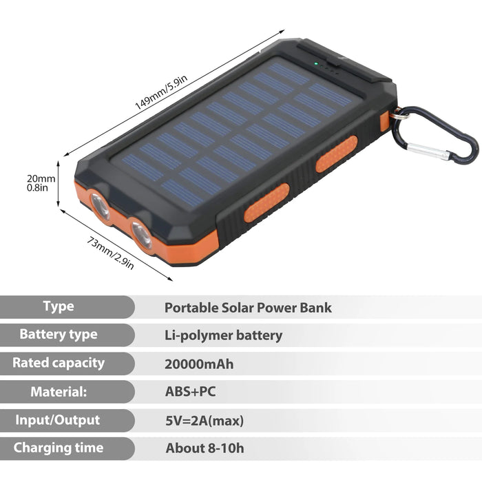 20000mAh Solar Charger for Cell Phone Portable Solar Power Bank Dual 5V USB Ports 2 LED Light Flashlight for Outdoor Camping Hik