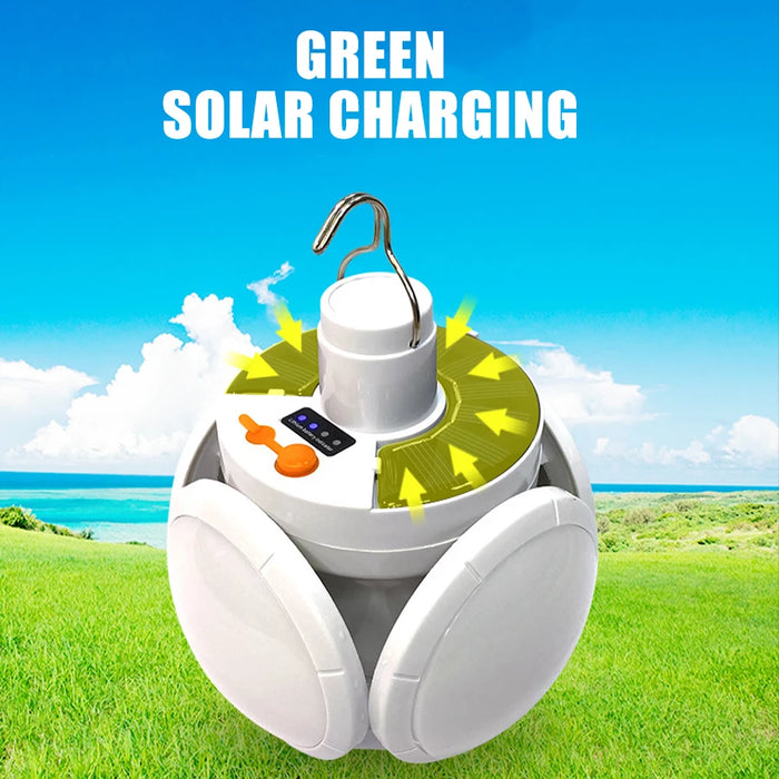 Solar LED Camping Lantern Tent Lamp With Hook Portable Outdoor Football Folding Light Emergency Hurricane Camp Lamp
