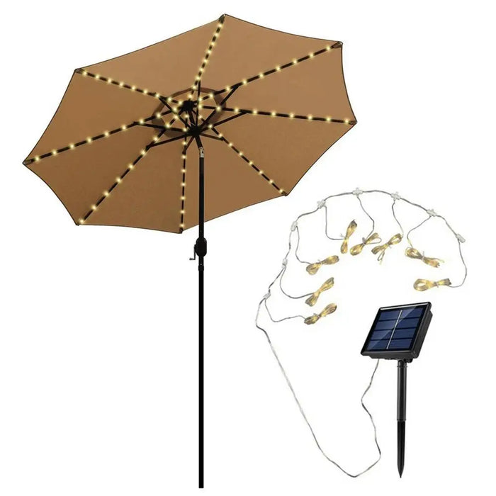 Solar Umbrella Light Outdoor Cantilever Patio LED Hanging Umbrella with 8 Brightness Modes Decoration for Courtyard Beach