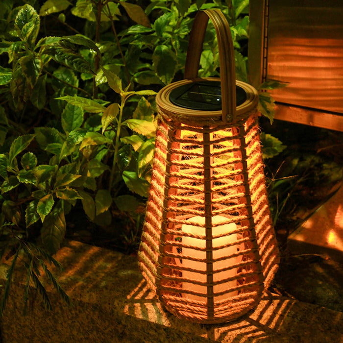 Solar Imitation Rattan Lantern Outdoor Solar Light Hanging Decorative Candle Lights Solar Powered Bamboo Lamp Garden Decoration