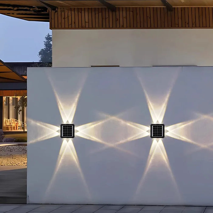 Solar Outdoor Ambient Wall Lamp Four Sided Lighting for Courtyard Garden Porch Front Door Staircase Waterproof Solar Fence Light