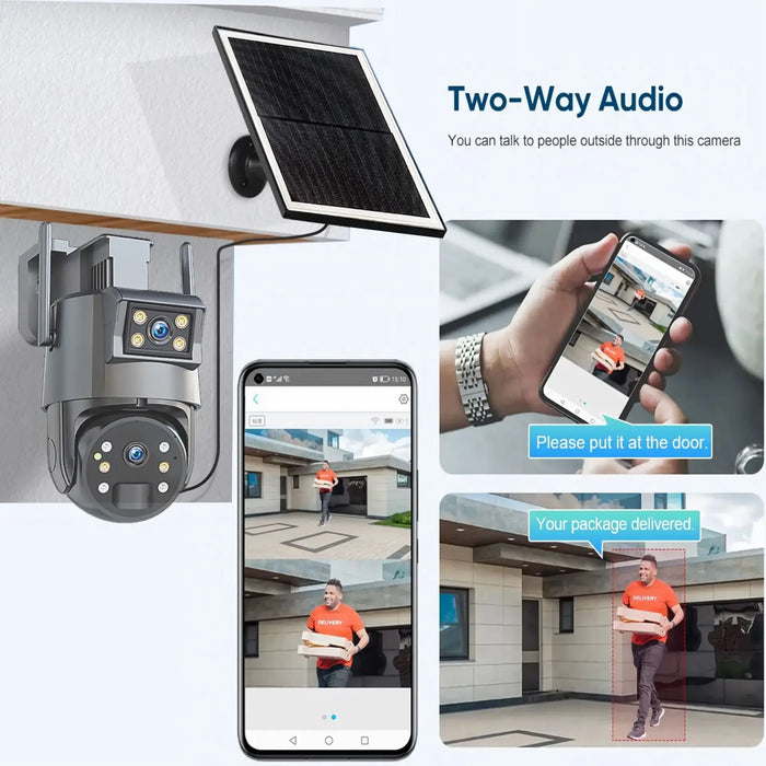 Outdoor Solar Security Camera Lamp Dual Lens 1080P WiFi 4G Alarm 10000mAh PTZ Motion Detect Dual Light Wall Mount