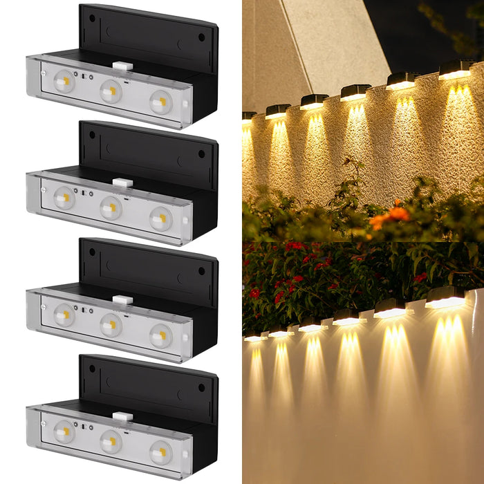 Solar Powered Wall Mounted LED Lights (2/3/4 LED) Automatic Night Lighting, Weather Resistant, Ideal for Outdoor Walls, Fences