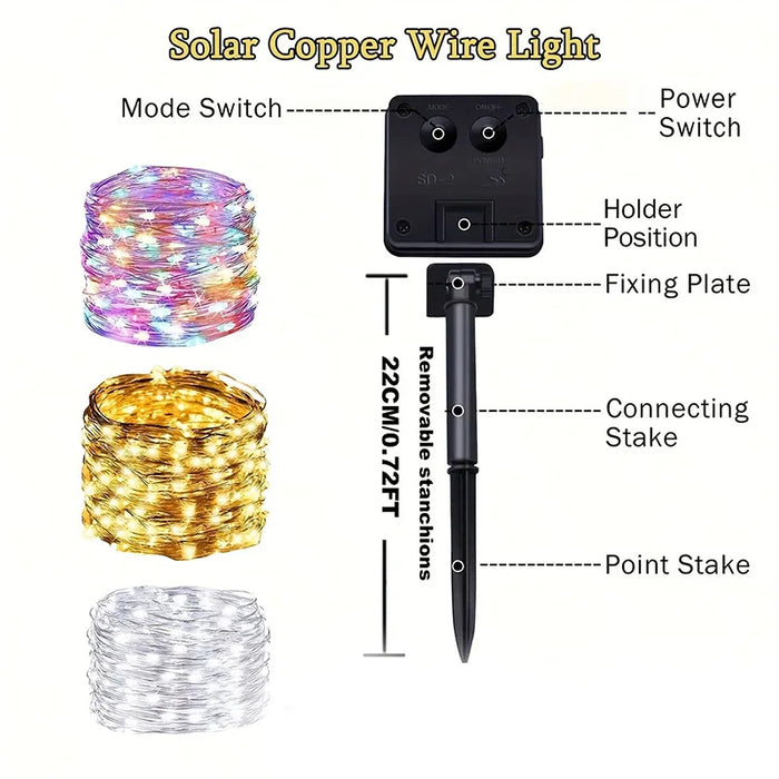 Solar LED String Lights 5M/10M/20/30M Outdoor Solar Copper Wire Light 8 Mode Waterproof Lamp For Garden Christmas Tree Decor