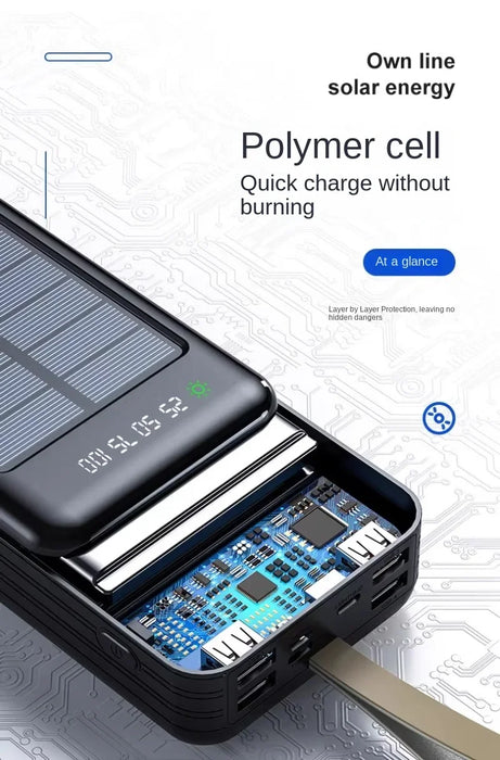 Solar power bank large capacity 100000 mAh fast charging with its own line mobile power supply 80,000 outdoor riding