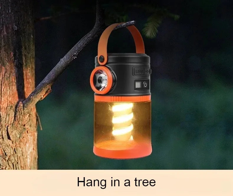 Solar Powered Camping Lamp Portable Flashlight Double Light Emergency Lights USB Charge Waterproof for Outdoor Hiking Tent