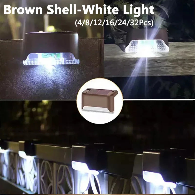 32/24/16/12/8/4Pcs Solar Deck Lights Outdoor Waterproof LED Fence Lights Garden Step Lamp for Patio Stairs Railing Pathway Step