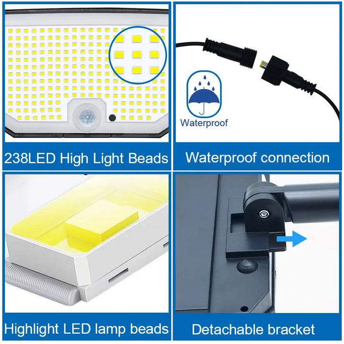 Solar Security Lights Motion Sensor Outdoor 318/238/226LED Garden Lights Waterproof Split Flood Wall Lights Solar Powered 3 Mode