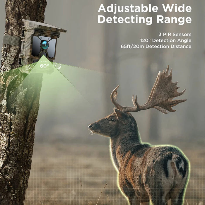 Solar Trail Camera 24MP 1080P Solar Power Hunting Camera Infrared Night Vision Wildlife Observation Camera Video Photo Recorder