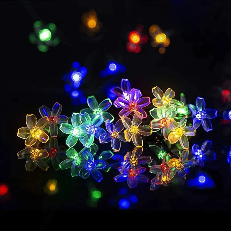 Solar Flower String Lights Outdoor Waterproof LED Fairy Lamp Decoration for Garden Fence Yard Christmas Home Party Decor